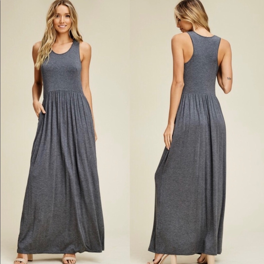 💕🌸GRAY BOHO MAXI DRESS WITH POCKETS💕🌸